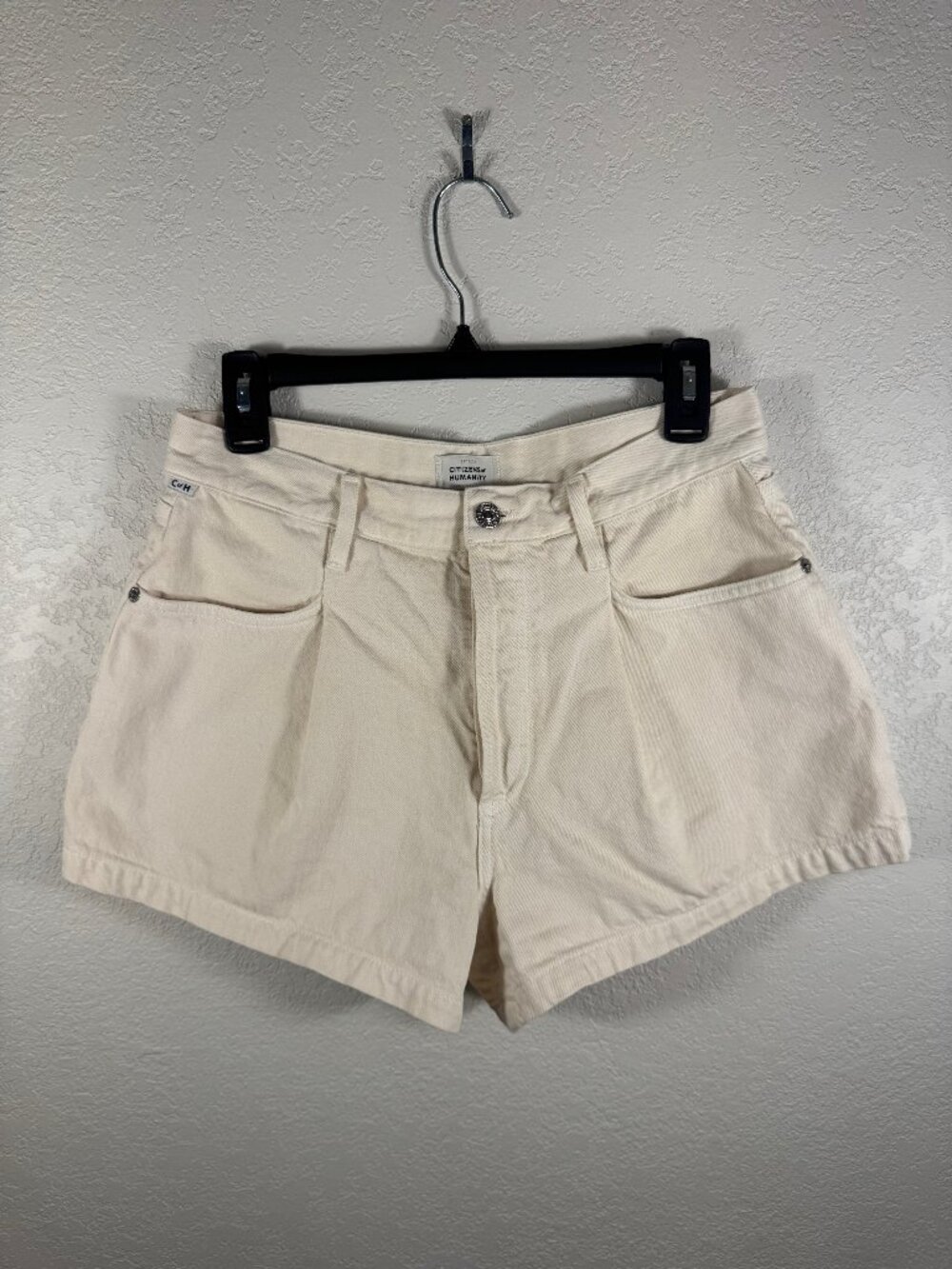 Citizens of Humanity Franca Pleated Denim Shorts Womens 27 Cream High Rise